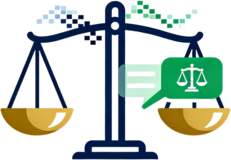 Logo KANSA — balanza de la justicia y SMS
